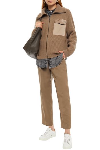 BRUNELLO CUCINELLI Satin-trimmed embellished ribbed cashmere cardigan