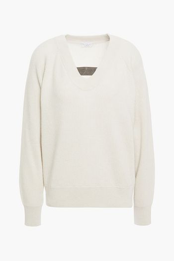 BRUNELLO CUCINELLI Bead-embellished ribbed cashmere sweater