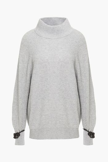 BRUNELLO CUCINELLI Bead-embellished mélange ribbed cashmere sweater