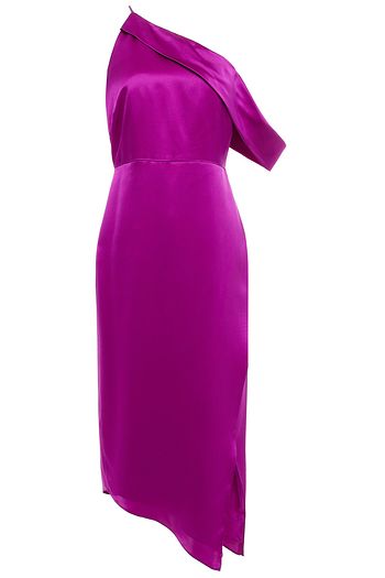 MICHELLE MASON One-shoulder draped silk-charmeuse midi dress