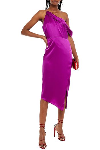 MICHELLE MASON One-shoulder draped silk-charmeuse midi dress
