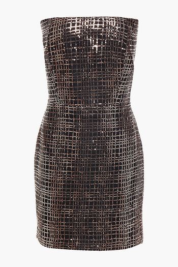 MICHELLE MASON Strapless sequin-embellished metallic mesh mini dress