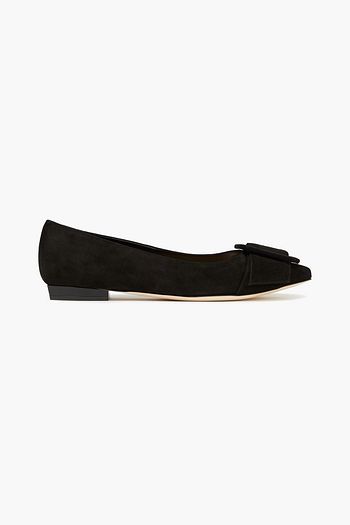 SERGIO ROSSI Buckle-detailed suede point-toe flats