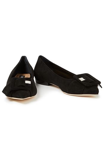 SERGIO ROSSI Buckle-detailed suede point-toe flats