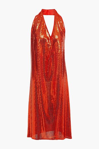 BOTTEGA VENETA Crystal-embellished knitted halterneck mini dress