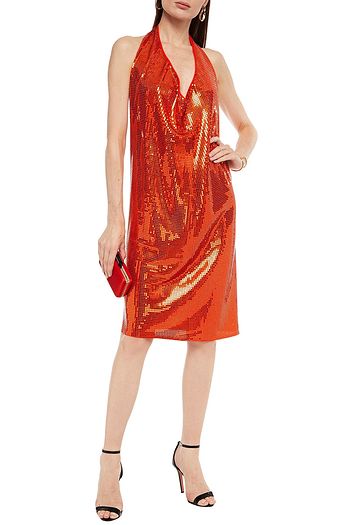 BOTTEGA VENETA Crystal-embellished knitted halterneck mini dress