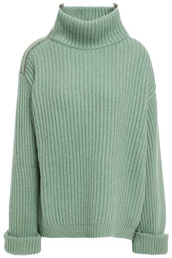 BRUNELLO CUCINELLI Bead-embellished ribbed cashmere turtleneck sweater