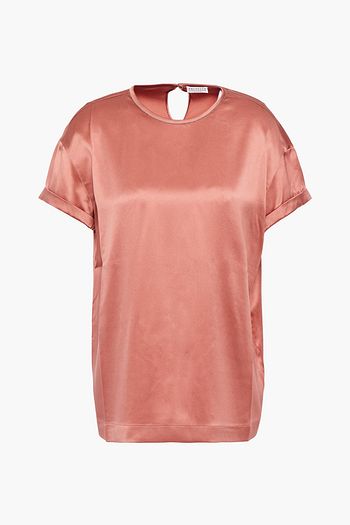 BRUNELLO CUCINELLI Bead-embellished stretch-silk satin top