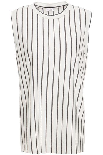 BRUNELLO CUCINELLI Bead-embellished striped cotton-jersey tank