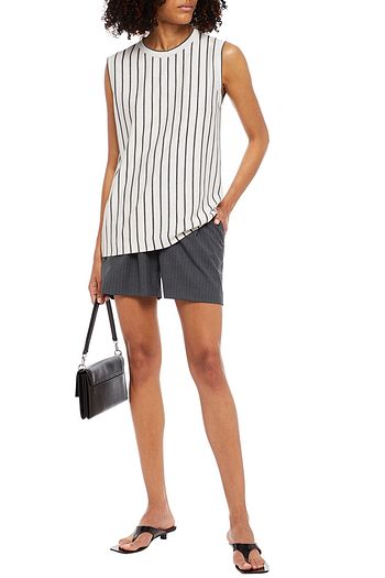 BRUNELLO CUCINELLI Bead-embellished striped cotton-jersey tank