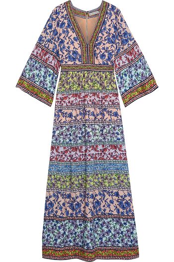 ALICE + OLIVIA Lena embroidered floral-print washed-crepe maxi dress