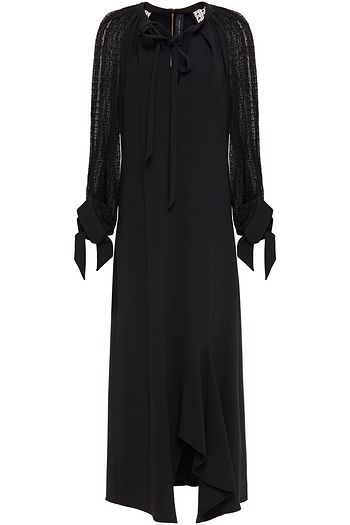 ROLAND MOURET Pussy-bow lace-paneled crepe midi dress
