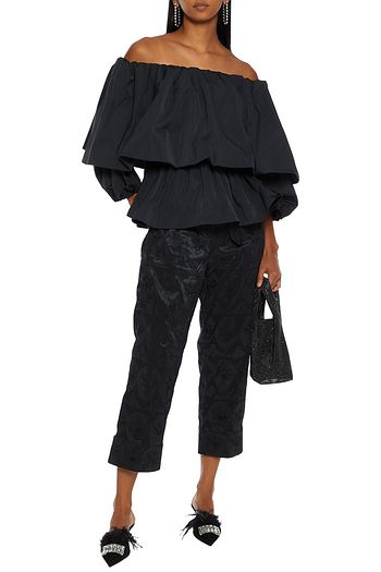 SIMONE ROCHA Off-the-shoulder gathered taffeta peplum top