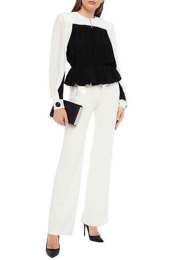 GIVENCHY Pleated two-tone silk crepe de chine top