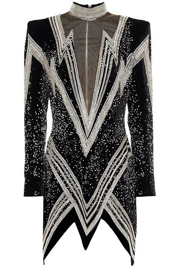 BALMAIN Tulle-paneled embellished velvet mini dress