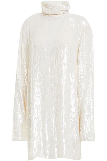 BALMAIN Minikleid aus Seidenchiffon mit Rollkragen und Pailletten