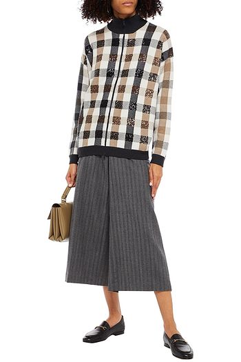 BRUNELLO CUCINELLI Embellished checked intarsia wool, cashmere and silk-blend sweater