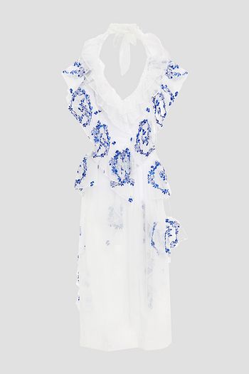 SIMONE ROCHA Embroidered ruffled tulle halterneck midi dress
