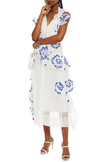 SIMONE ROCHA Embroidered ruffled tulle halterneck midi dress