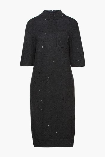 BRUNELLO CUCINELLI Embellished cashmere and silk-blend dress