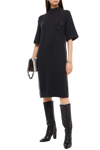 BRUNELLO CUCINELLI Embellished cashmere and silk-blend dress