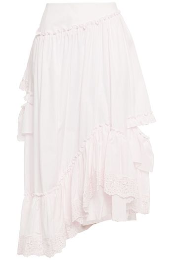 SIMONE ROCHA Broderie anglaise-trimmed gathered cotton-poplin midi skirt