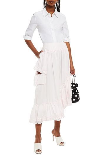 SIMONE ROCHA Broderie anglaise-trimmed gathered cotton-poplin midi skirt