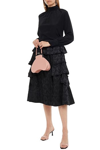 SIMONE ROCHA Cutout ruffled embroidered taffeta midi skirt