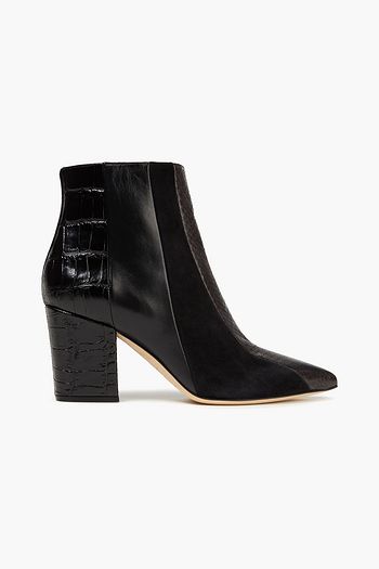 SERGIO ROSSI Paneled smooth, croc-effect leather, suede and elaphe ankle boots