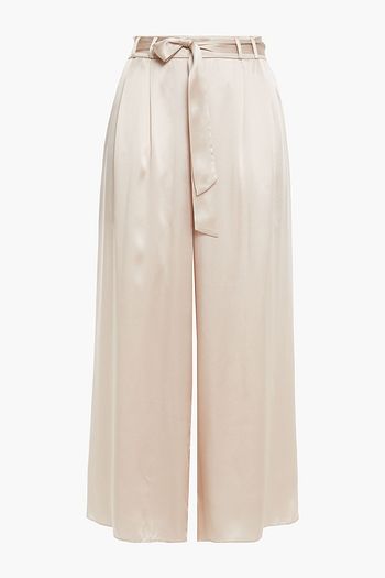 LE KASHA Belted pleated silk-satin culottes