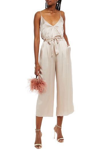 LE KASHA Belted pleated silk-satin culottes