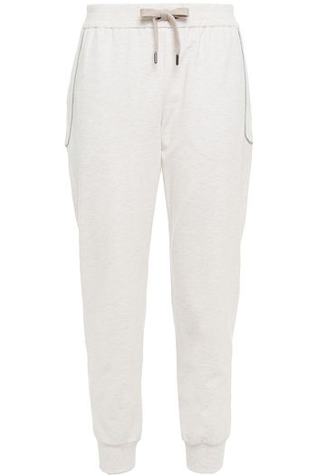 BRUNELLO CUCINELLI Bead-embellished mélange French cotton-blend terry track pants