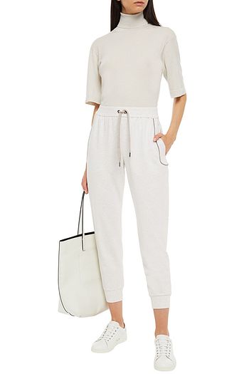 BRUNELLO CUCINELLI Bead-embellished mélange French cotton-blend terry track pants