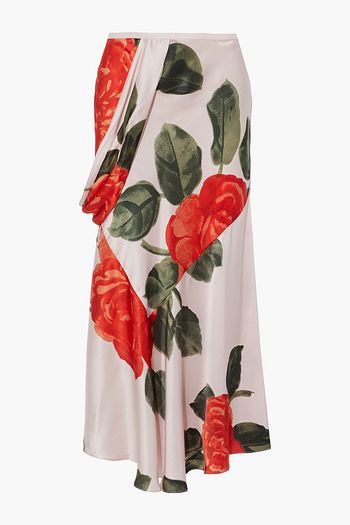 SIMONE ROCHA Draped floral-print silk-satin midi skirt