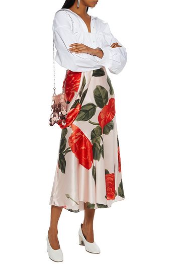 SIMONE ROCHA Draped floral-print silk-satin midi skirt