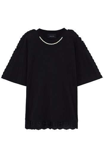 SIMONE ROCHA Broderie anglaise-trimmed faux pearl-embellished cotton-jersey top
