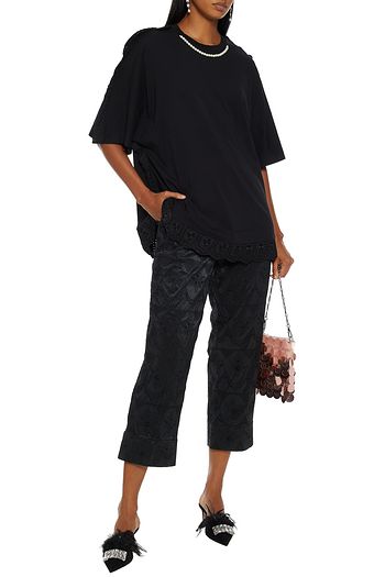 SIMONE ROCHA Broderie anglaise-trimmed faux pearl-embellished cotton-jersey top