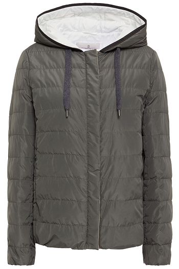 BRUNELLO CUCINELLI Daunenjacke aus gestepptem Shell mit Kapuze und Zierperlen