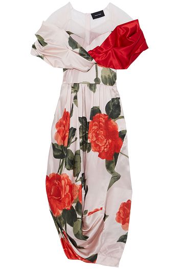 SIMONE ROCHA Tulle-paneled draped floral-print silk-satin midi dress