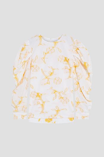 OSCAR DE LA RENTA Gathered fil coupé cotton-blend poplin blouse