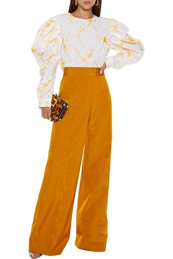 OSCAR DE LA RENTA Gathered fil coupé cotton-blend poplin blouse