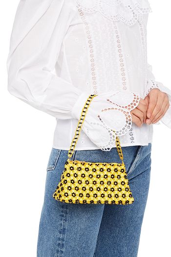 SHRIMPS Crystal and bead-embellished satin tote