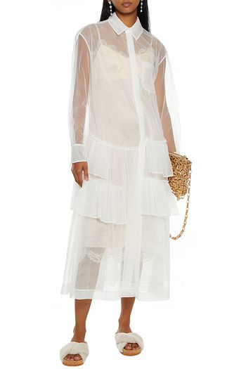 SIMONE ROCHA Tiered ruffled tulle midi shirt dress