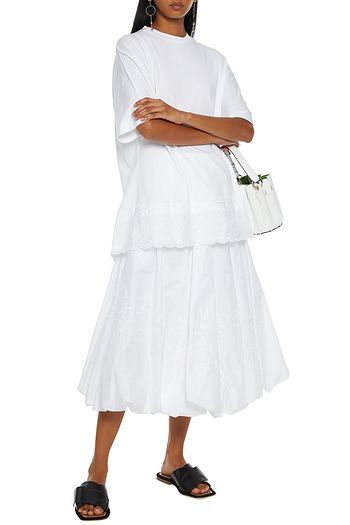 SIMONE ROCHA Oversized broderie anglaise-trimmed cotton-jersey top
