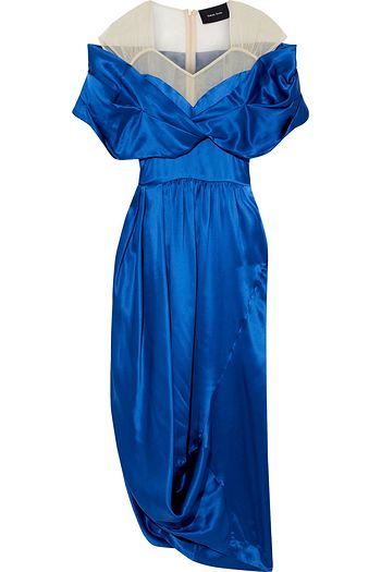 SIMONE ROCHA Tulle-paneled draped silk-satin midi dress