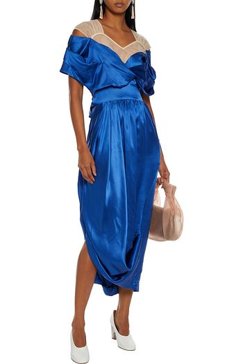 SIMONE ROCHA Tulle-paneled draped silk-satin midi dress