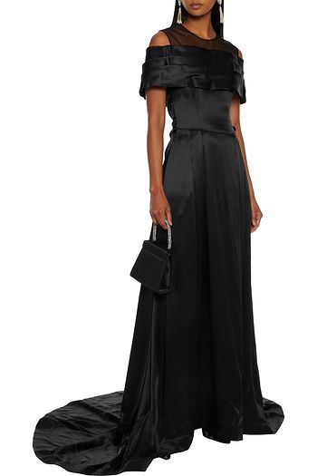 SIMONE ROCHA Cold-shoulder tulle-paneled silk-satin gown