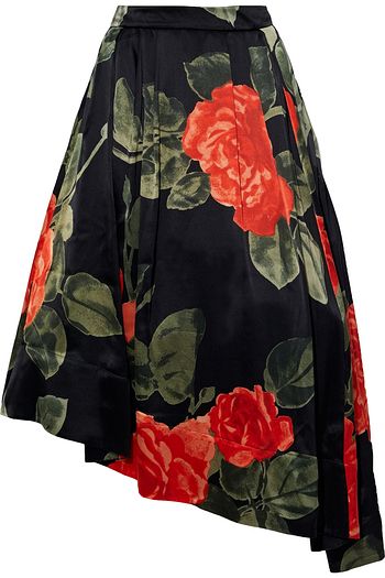 SIMONE ROCHA Asymmetric pleated floral-print silk-satin midi skirt