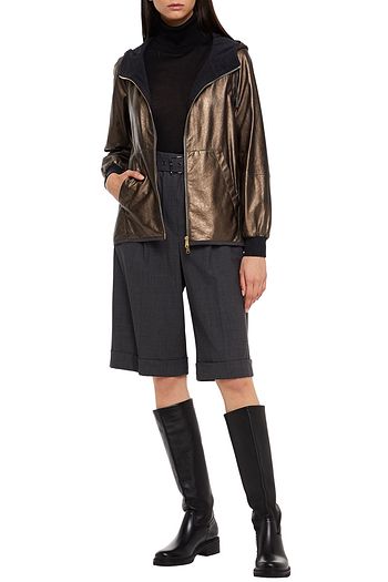 BRUNELLO CUCINELLI Metallic textured-leather hooded jacket