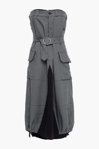 MAISON MARGIELA Strapless crepe-paneled houndstooth jacquard midi dress